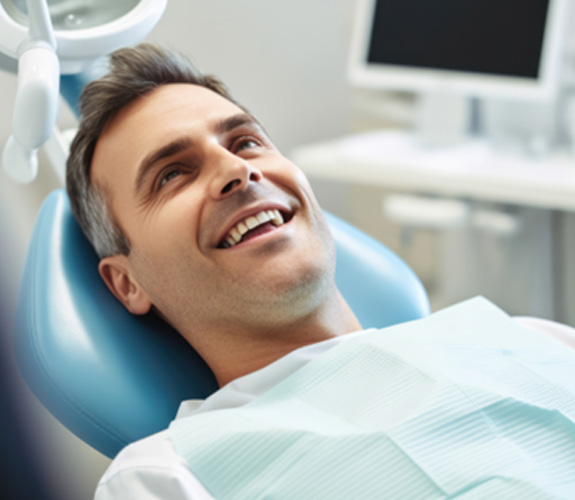 Man in the dentist’s chair preparing for treatment 