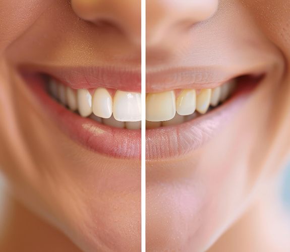 Before and after teeth whitening image of a smile 